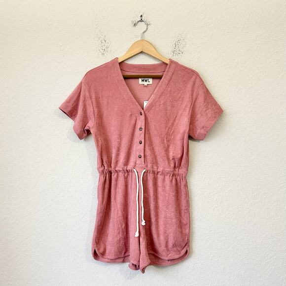 MADEWELL MWL Towel Terry Romper Dusty Rose Drawstring Waist Summer NWT - Picture 1 of 15